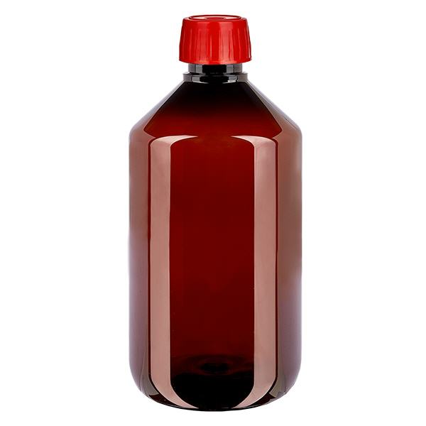 PET-pullo 500ml, jossa on punainen kaasunpoistokorkki.