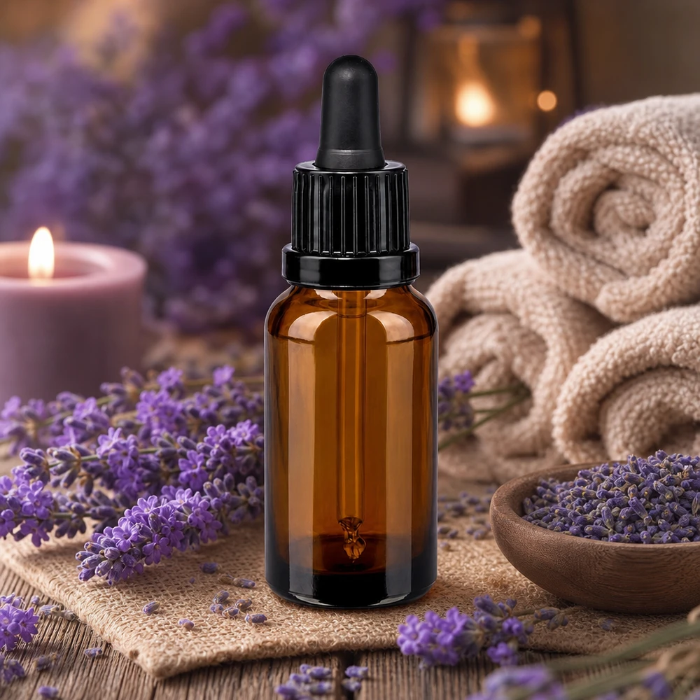 20ml pipettipullo musta tamper-evident-suljin BrownLine UT18/20 20 ml:n pipettipullo, joka on valmistettu UV-suojatusta meripihkalasista ja jossa on musta pipetti turvallista säilytystä varten.