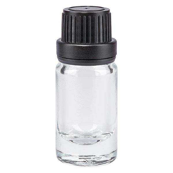 Apteekkipullo kirkas 5ml ruuvikorkki musta tiiviste sisäkkäin peukaloinnin estävä korkki