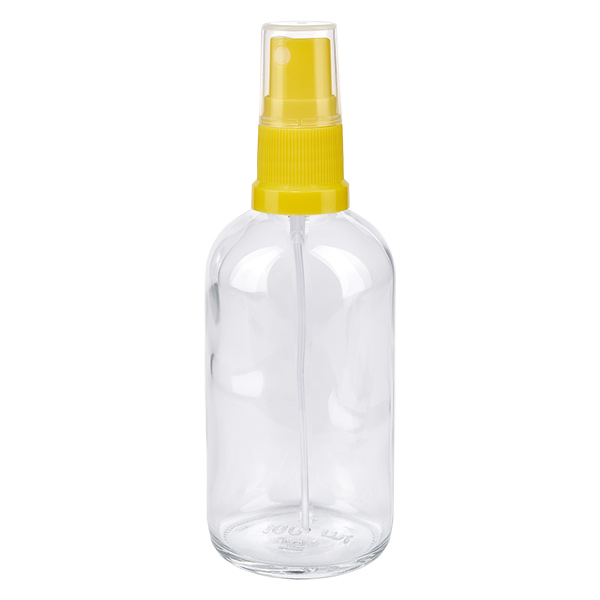 100ml suihkepullo keltainen/läpinäkyvä vakiokorkki ClearLine UT18/100 100 ml:n läpinäkyvä suihkepullo, jossa on keltainen suihkukärki, ClearLine UT18, muovia