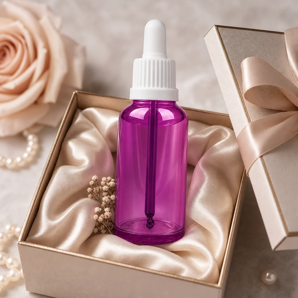 50ml pipettipullo valkoinen Originality-kierrekorkki PurpleLine UT18/50 PurpleLine UT18/50 50ml kosmetiikkapullo korkealaatuisesta lasista pipetillä seerumeille ja kasvoöljyille.