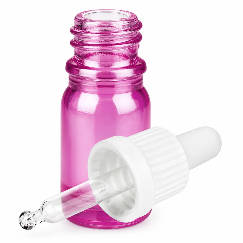 5ml pipettipullo valkoinen omaperäinen ruuvikorkki PurpleLine UT18/5 PurpleLine UT18/5 Violetti 5ml lasipullo valkoisella pipetillä OV PurpleLine UT18/5 kosmetiikkaan ja aromaterapiaan.