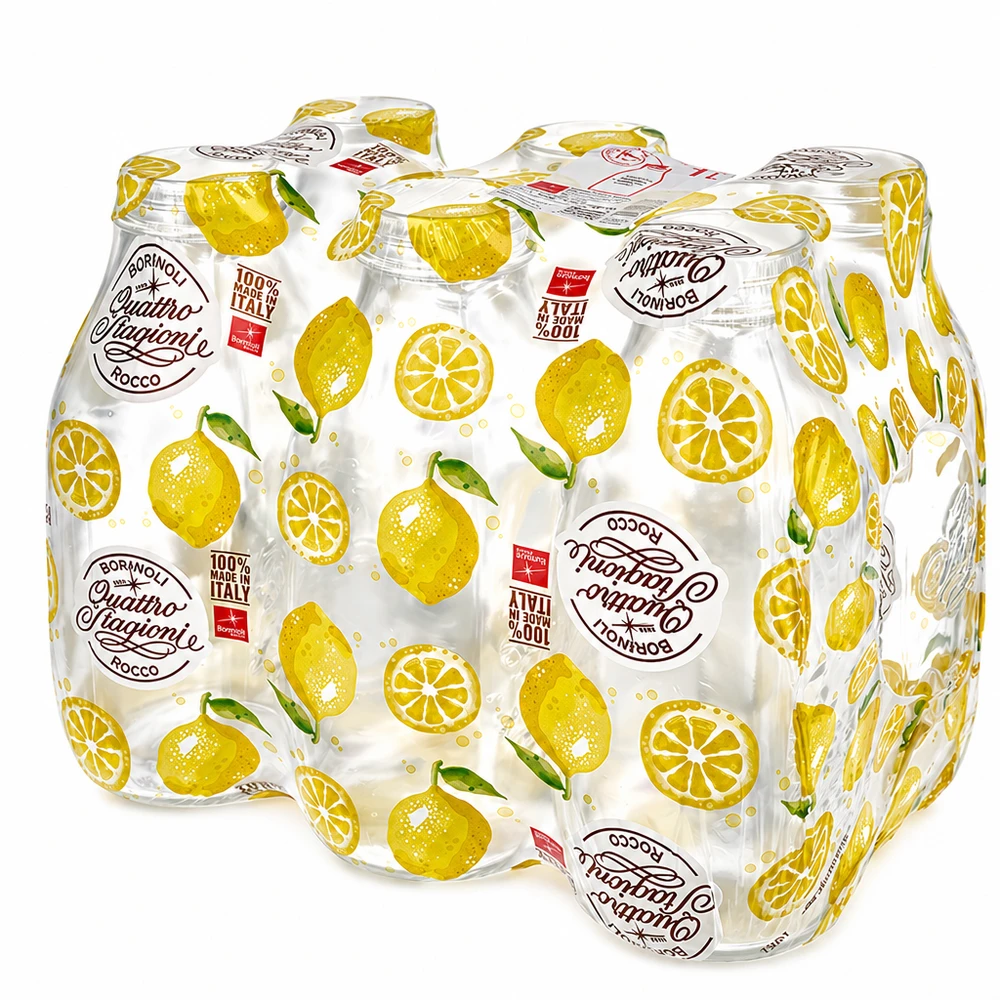 Bormioli Rocco Quattro Stagioni leveäkaulainen pullo 1000ml sitruunakuvioinen 6 pakkaus säilöntäpurkkeja Italiaa