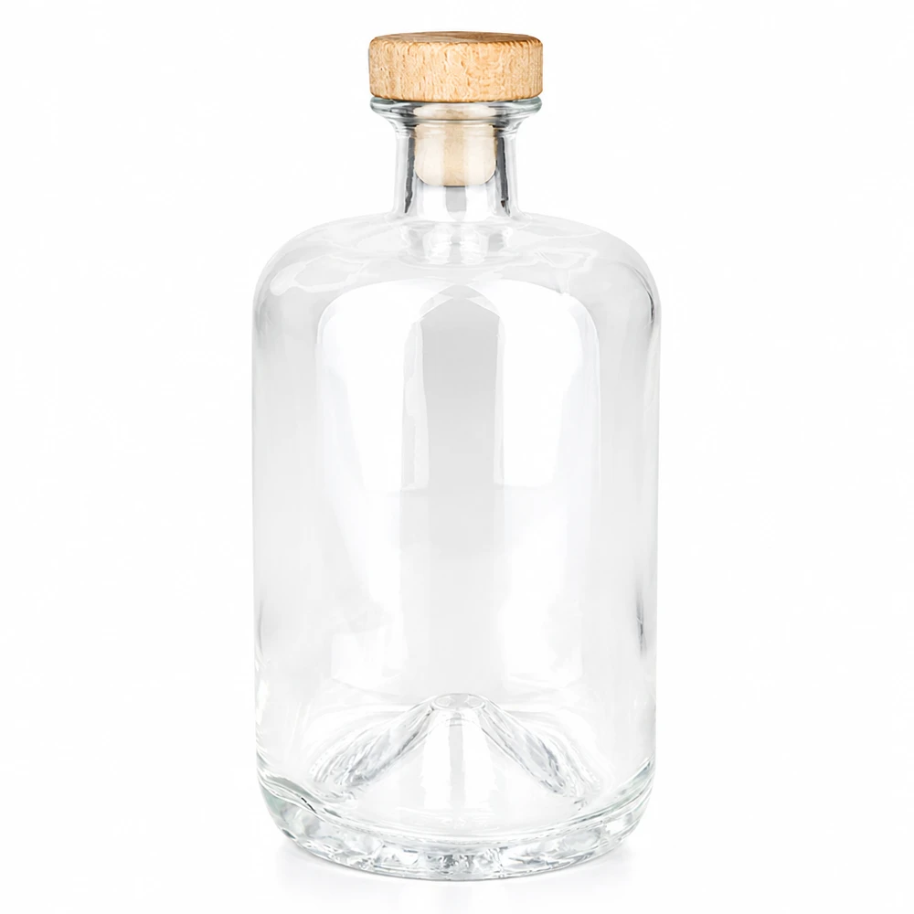 700ml Apothekenflasche "Classic" mit Holzgriffkorken UNiTWIST® 700ml lasipullo Sofia puukahvalla korkki UNiTWIST läpinäkyvä tyhjä valkoinen tausta