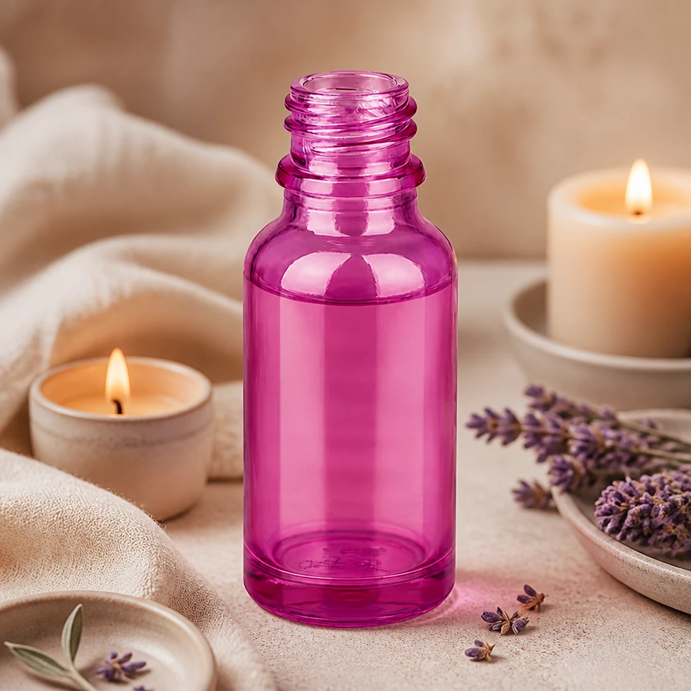 20ml apteekkipullo PurpleLine UT18/20 UNiTWIST 20ml apteekkipullo UNiTWIST Kompakti 20ml PurpleLine-lasipullo UNiTWIST UT18/20 -kierteellä kirkkaan vaaleanpunaisella kosmetiikkapullolla.