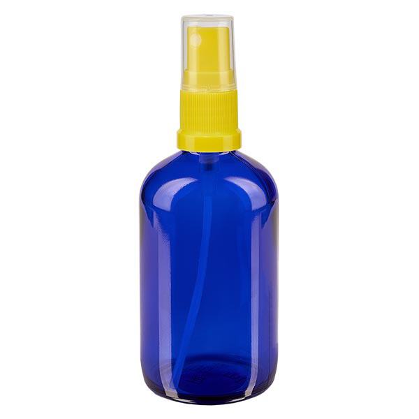 Apteekkipullo sininen 100ml spray-korkki keltainen