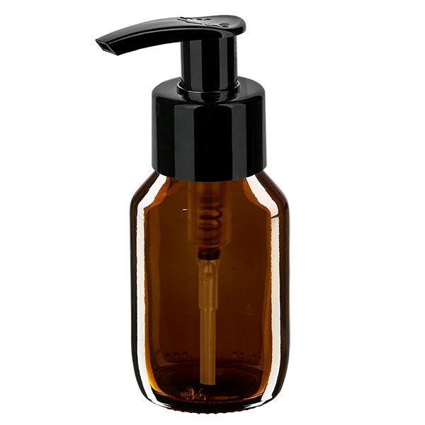 50ml lääkepullo ruskea, jossa on annostelupumppu musta ApoGlas