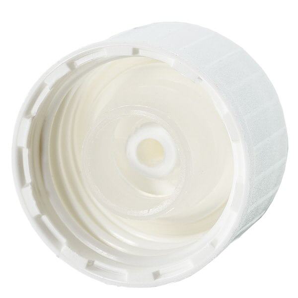 Kierrekorkki DIN 22 valkoinen, jossa on kaaderengas