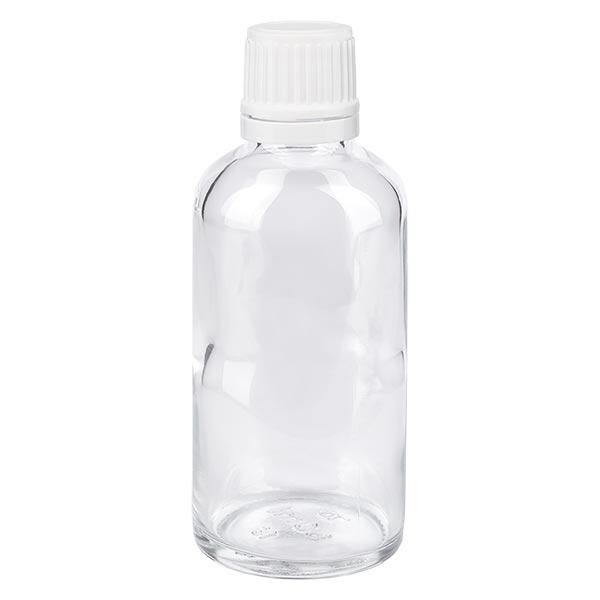 Apteekkipullo kirkas 50ml ruuvikorkki valkoinen peukaloinnin estävä suljin Apteekkipullo kirkas 50ml ruuvikorkki valkoinen peukaloinnin estävä suljin