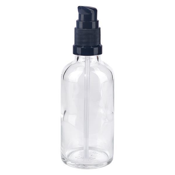 Apteekkipullo kirkas 50ml pumppukorkki musta standardi Apteekkipullo kirkas 50ml pumppukorkki musta standardi