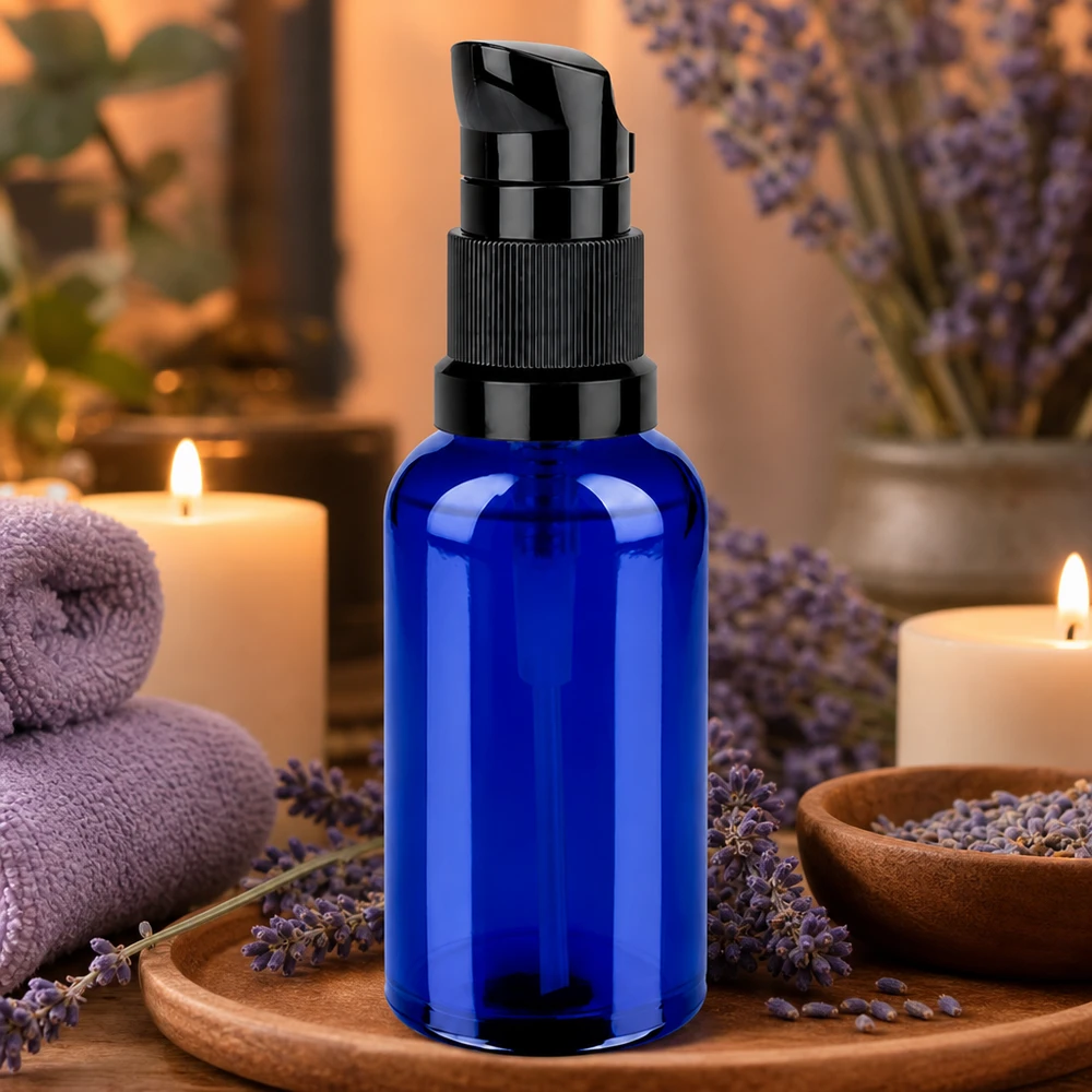 50ml pumppupullo STD BlueLine UT18/50 ihanteellinen seerumeille ja öljyille tyylikkäässä sinisessä muotoilussa.