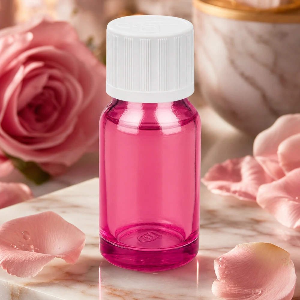 Kompakti 10ml violetti pullo korkealaatuisesta lasista hajuvesille ja kauneudenhoitotuotteille.