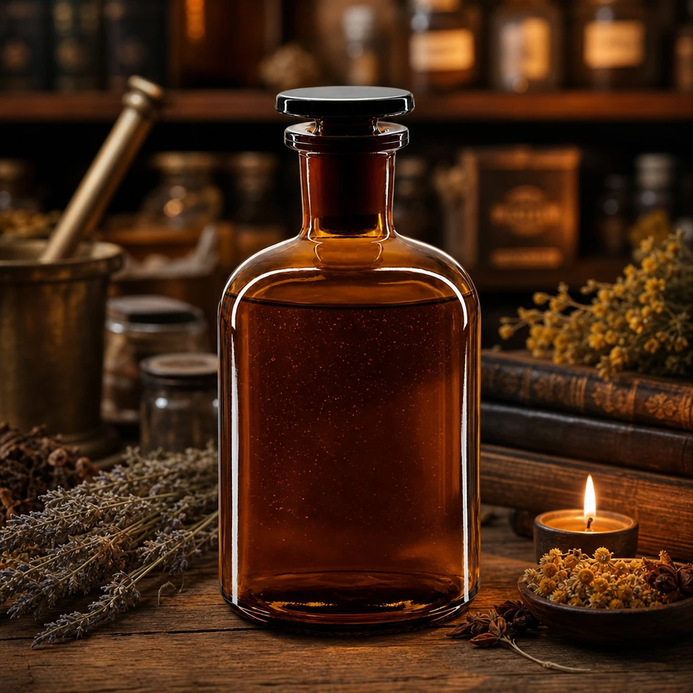 Pyöreä olkapääpullo 250ml ruskea kapeakaulainen lasitulppa 250 ml:n ruskea apteekkipullo, kapeakaulainen ja lasitulpalla varustettu, yrttitinktuureille ja öljyille
