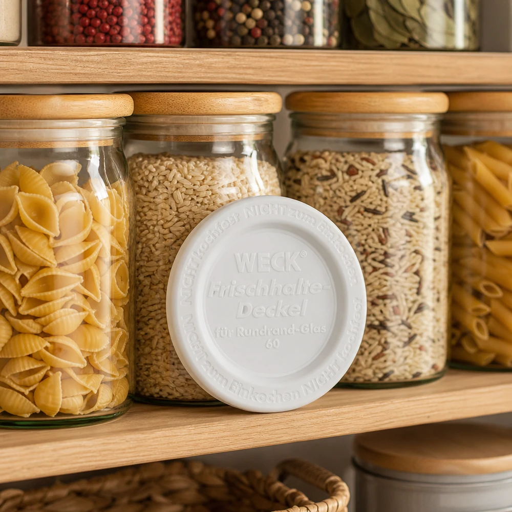 WECK säilöntäkansi RR60 WECK Keep Fresh kansi RR60 Keittiön hylly Säilytyspurkit Pasta Murot Organisoitu ruokakomero säilytysjärjestelmä