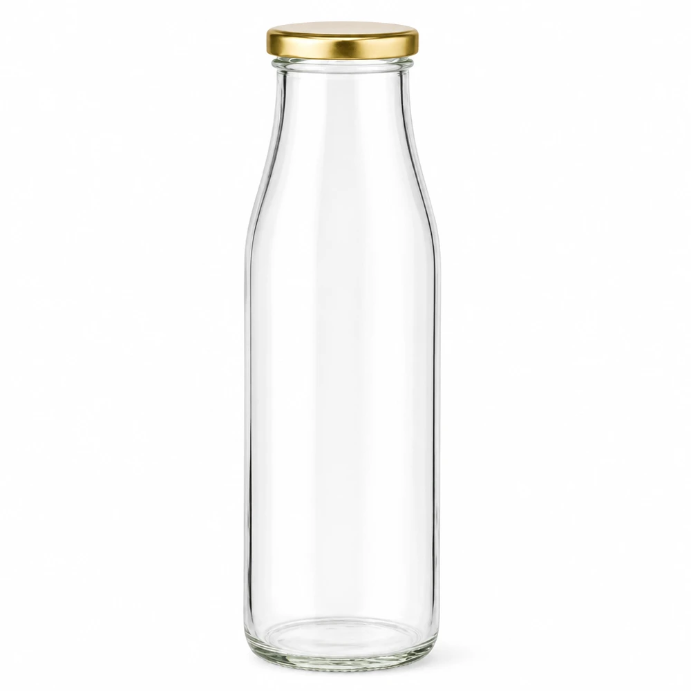 500ml lasipullo + BasicSeal-kansi kultainen UNiTWIST 500ml lasipullo kultaisella BasicSeal-kannella tyhjä läpinäkyvä läpinäkyvä juomille maitoon mehuun UN-sertifioitu