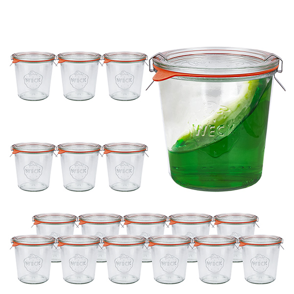 18 Weck-purkin 580 ml:n lasikannella varustettu 18:n Weck-purkin setti, 1 18 Weck-purkin 580 ml:n lasikannella varustettu 18:n Weck-purkin setti, 1
