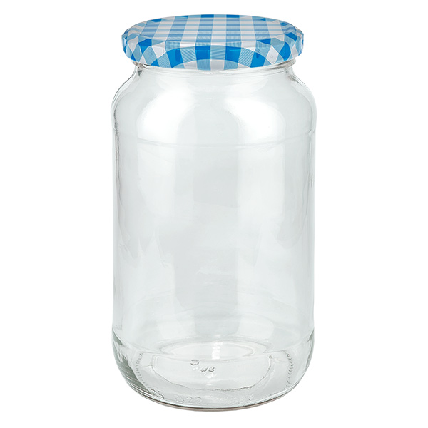 1062ml pyöreä purkki + BasicSeal kansi sininen/valkoinen UNiTWIST