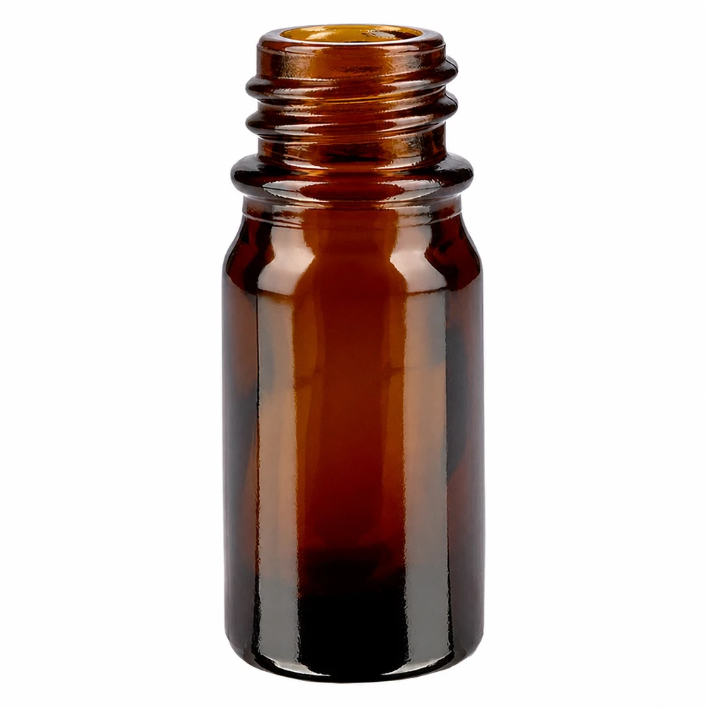 Tippapullo 5 ml DIN 18, joka on valmistettu meripihkalasista. 5ml ruskea ApoGlas-apteekkipullo lasista, jossa on ruuvikierre eteerisille öljyille ja lääkkeille.