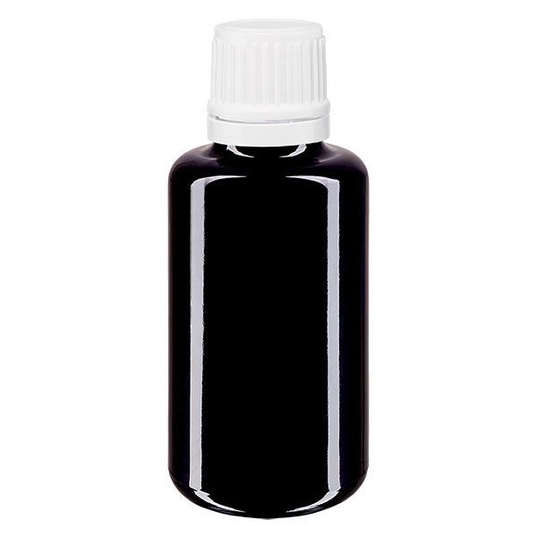 Apteekkipullo violetti 30ml tiputuskorkki 1.2mm valkoinen peukaloinninestosuljin.