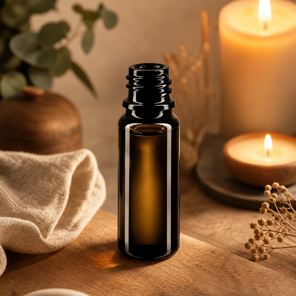 Premium Mironglass-pullo 10ml DIN 18 tyylikkäässä violetissa värissä aromaterapiaan.