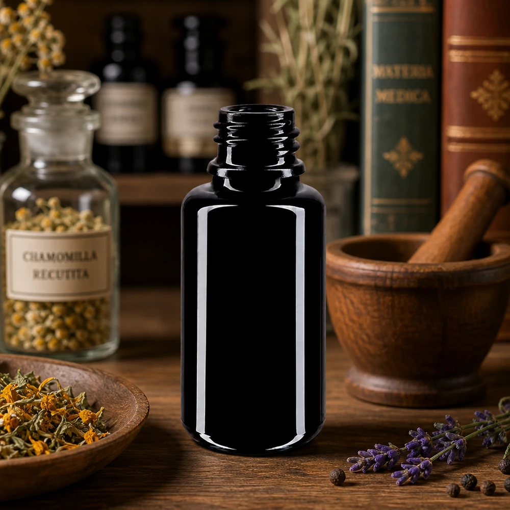 Kompakti 20ml Orion tippapullo Miron violetista lasista aromaterapiasovelluksiin.