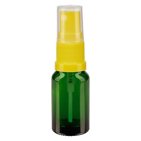 Apteekkipullo vihreä 10ml suihkepullon korkki keltainen Apteekkipullo vihreä 10ml suihkepullon korkki keltainen