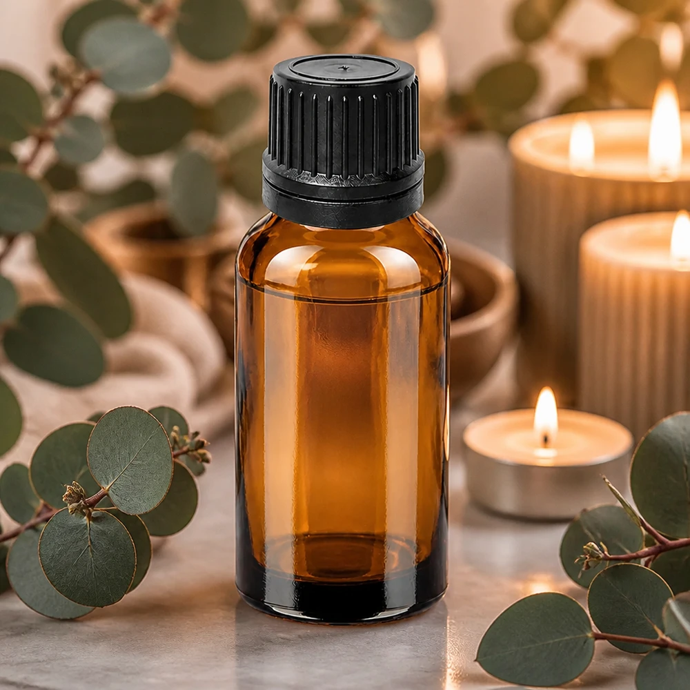 Laadukas tippapullo 20ml, valmistettu UV-suojatusta meripihkanvärisestä lasista, jossa on musta, väärentämisen varmentava korkki.