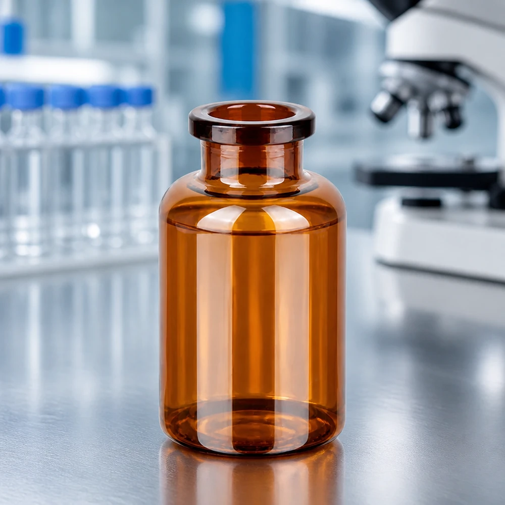 Injektiopullo meripihkalasia 20ml Pharmazeutische Braunglas Injektionsflasche 20ml mit flachem Boden und breitem Körper