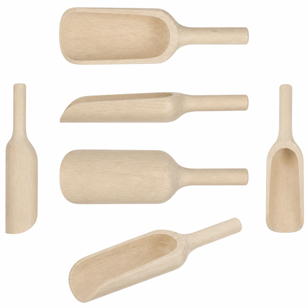 Holzschaufeln Set verschiedene Größen und Formen aus natürlichem Holz - Küchenhelfer für Gewürze Mehl und Backen