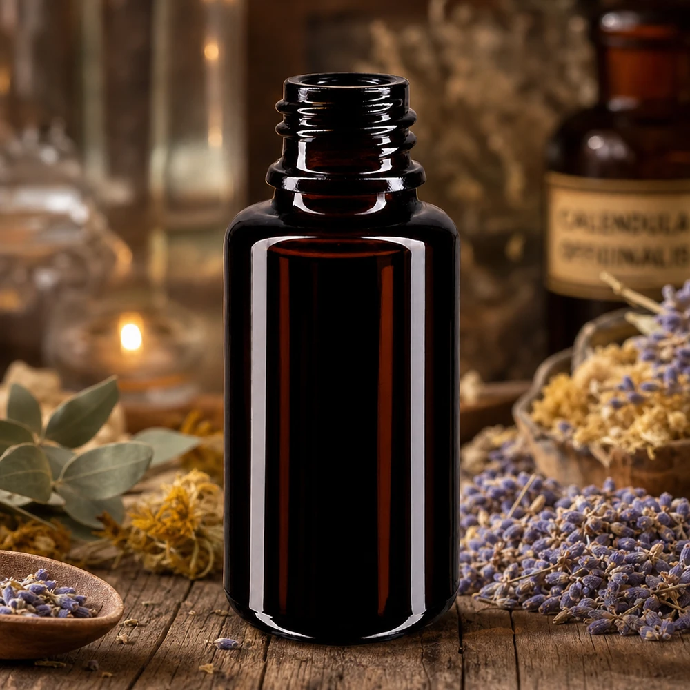 Violetti lasipullo 20ml DIN 18 (Mironglas) (Mironglas). Kätevä 20ml tippapullo, joka on valmistettu valoa suojaavasta violetista lasista Miron matkalle.
