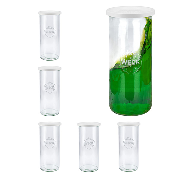 6 Weck-purkin 1500 ml:n tumblereiden setti, jossa on klemmarikorkki. 6 Weck-purkin 1500 ml:n tumblereiden setti, jossa on klemmarikorkki.