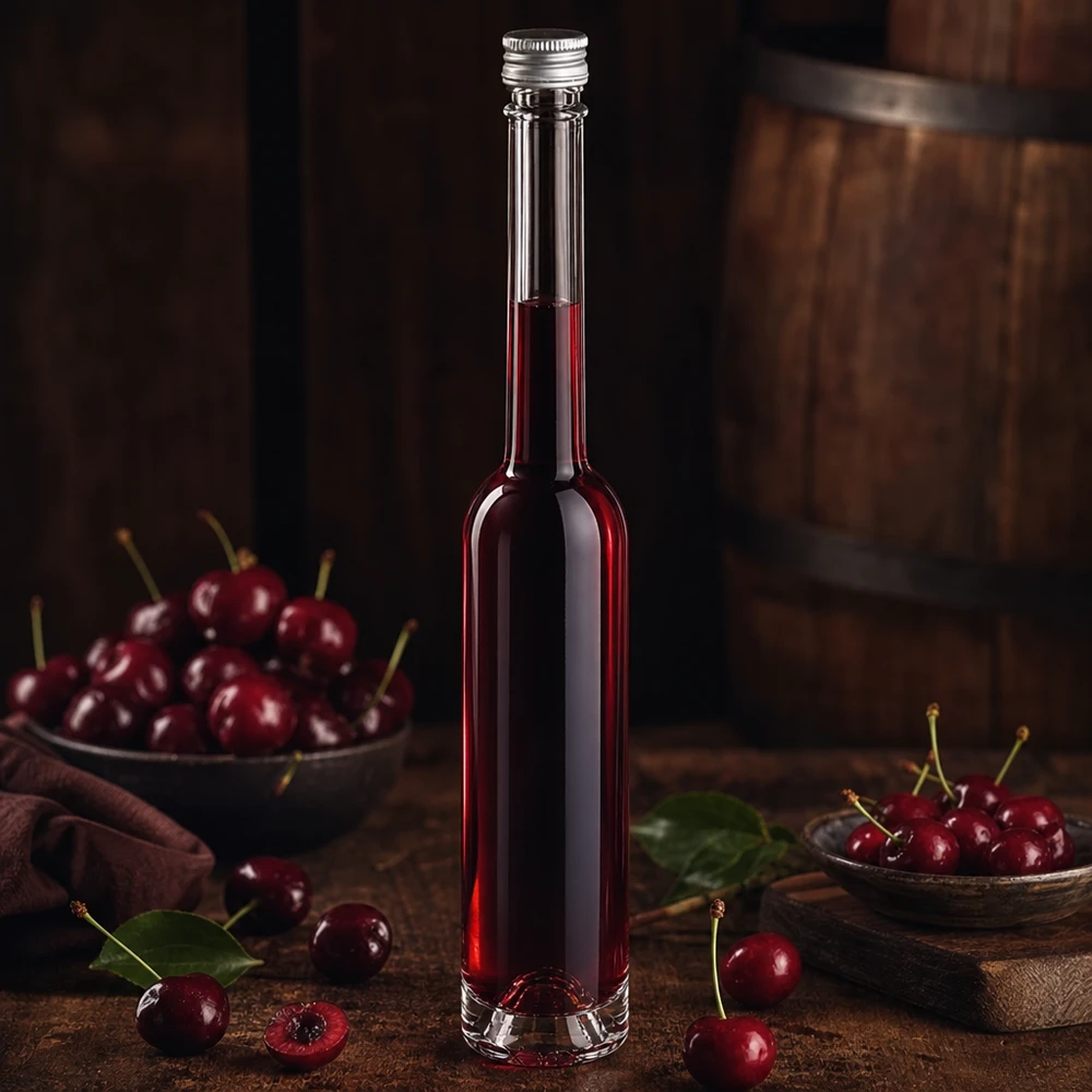 100ml Glasflasche "Toni" + Schraubverschluss silber UNiTWIS 100ml Toni-lasipullo hopeisella kierrekorkilla - ihanteellinen kotitekoiselle kirsikkaliköörille ja hedelmälikööreille.