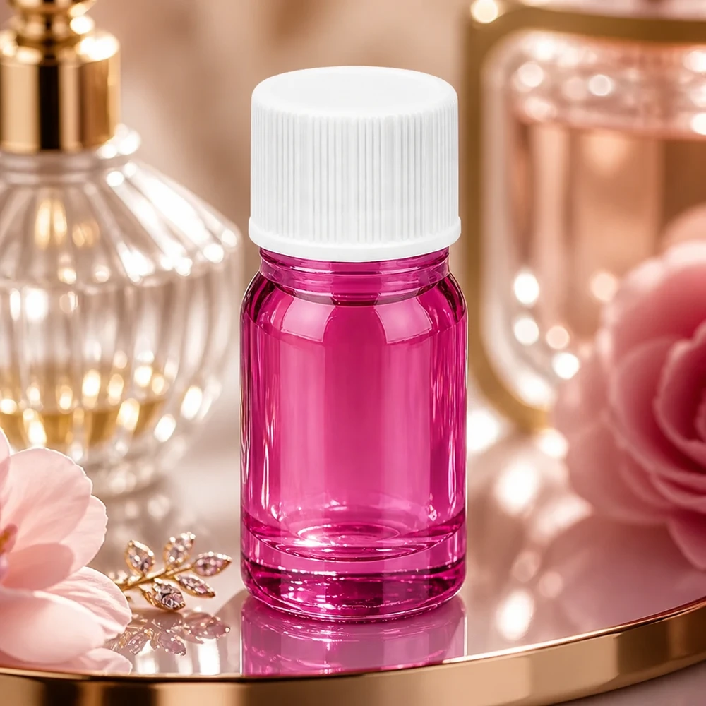 5 ml:n violetti lasipullo, jossa on aaltokierre valolle herkkien aineiden turvalliseen säilytykseen.