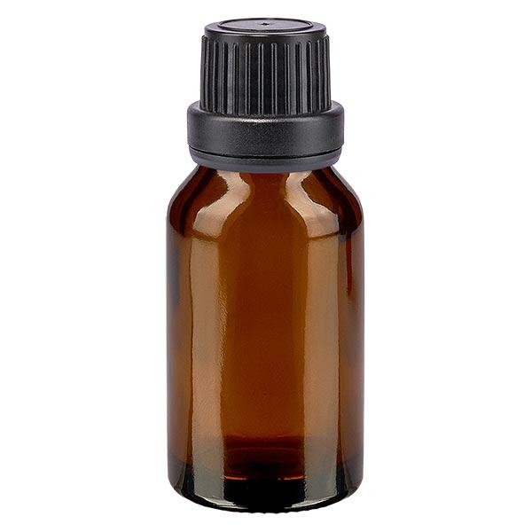 Apteekkipullo ruskea 30ml tiputuskorkki valurengas 2mm musta peukaloitava korkki