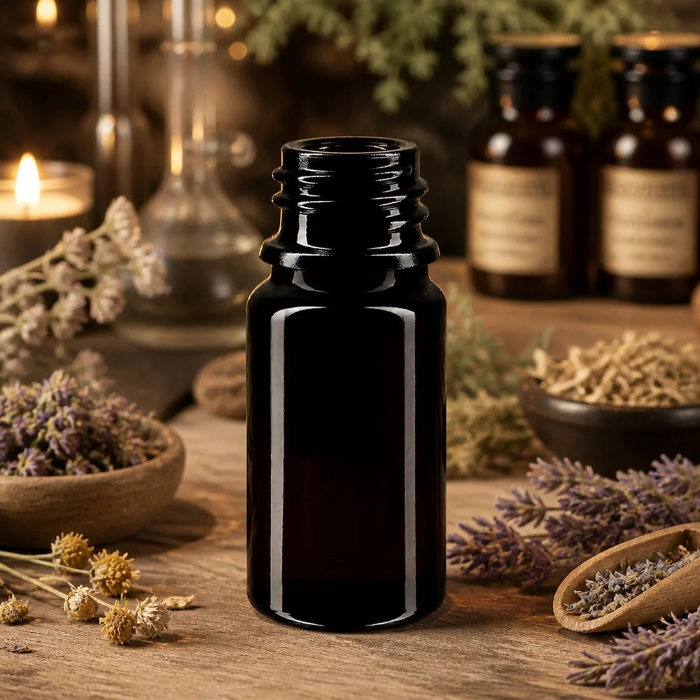 Kätevä 5ml Orion tippapullo, joka on valmistettu UV-suojatusta Miron violetista lasista aromaterapiaa varten.
