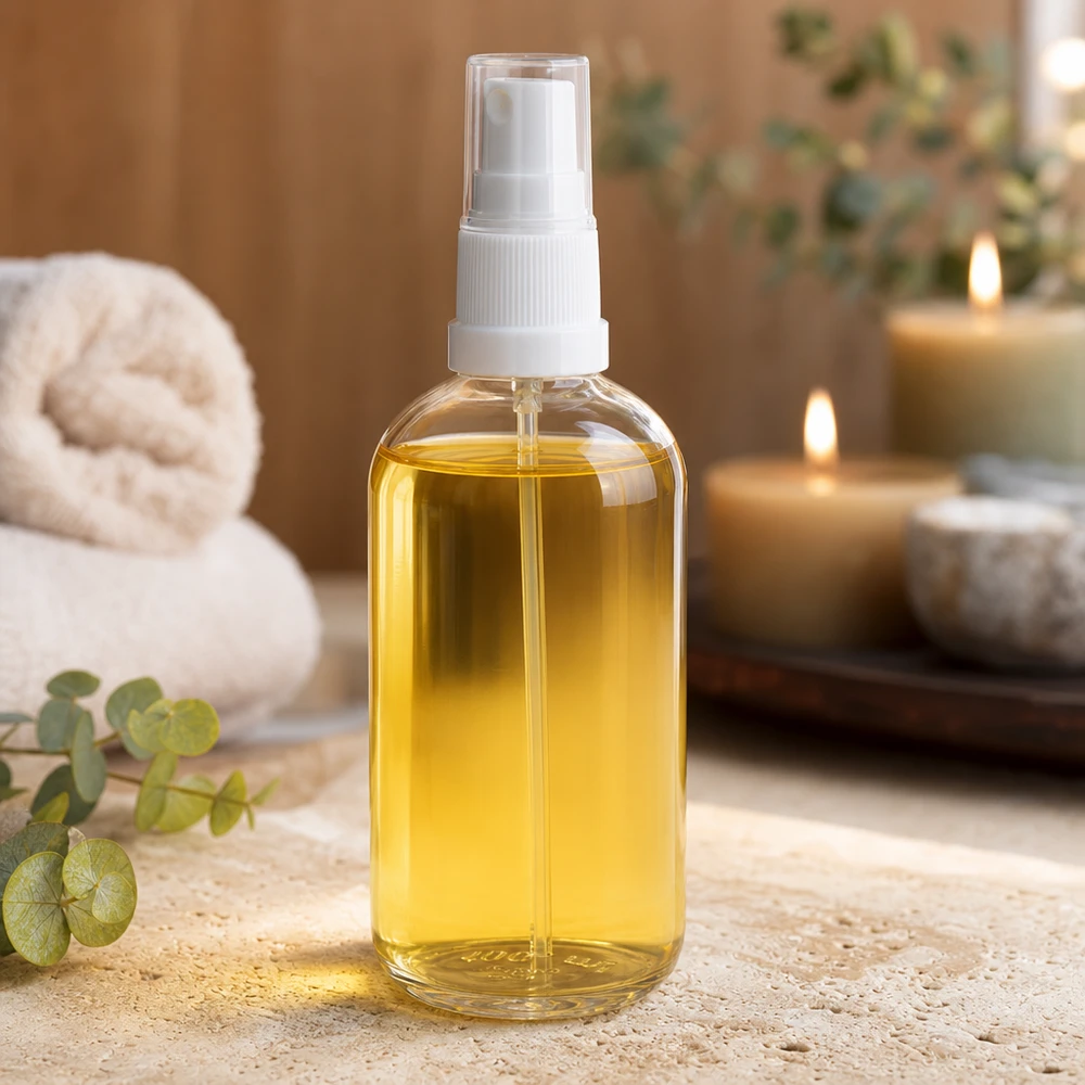 100ml suihkepullo valkoinen/läpinäkyvä vakiokorkki ClearLine UT18/100 100 ml:n lasipullo ClearLine UT18, valkoisella sumuttimella, Wellness-öljy Spa Ambiente