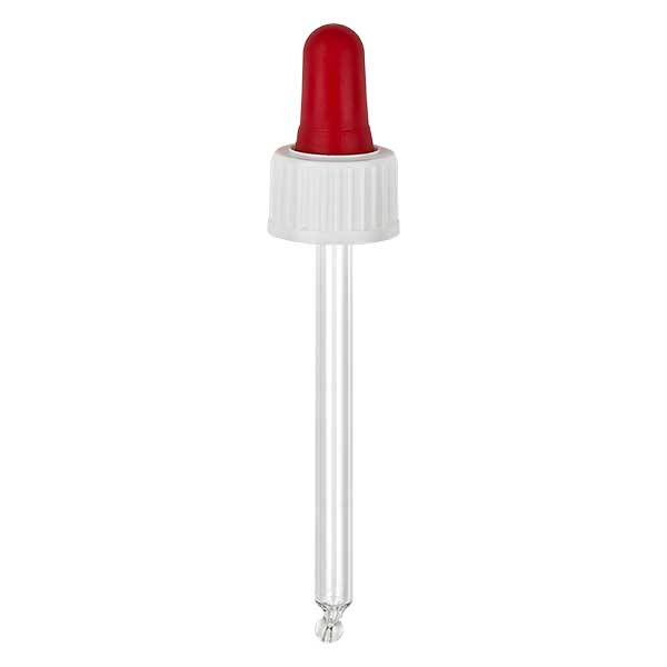 Lasinen tippapipetti valkoinen/punainen 18mm PL78 standardi Lasinen tippapipetti valkoinen/punainen 18mm PL78 standardi