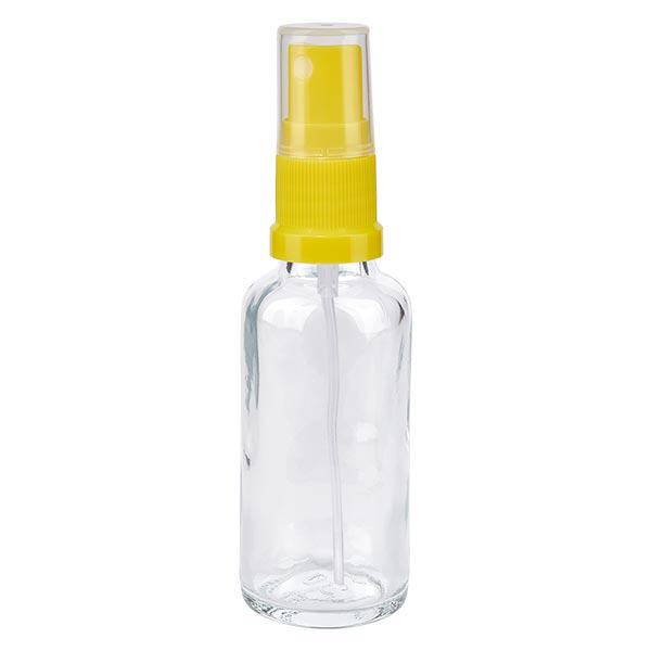 Apteekkipullo kirkas 30ml suihkepullon korkki keltainen Apteekkipullo kirkas 30ml suihkepullon korkki keltainen