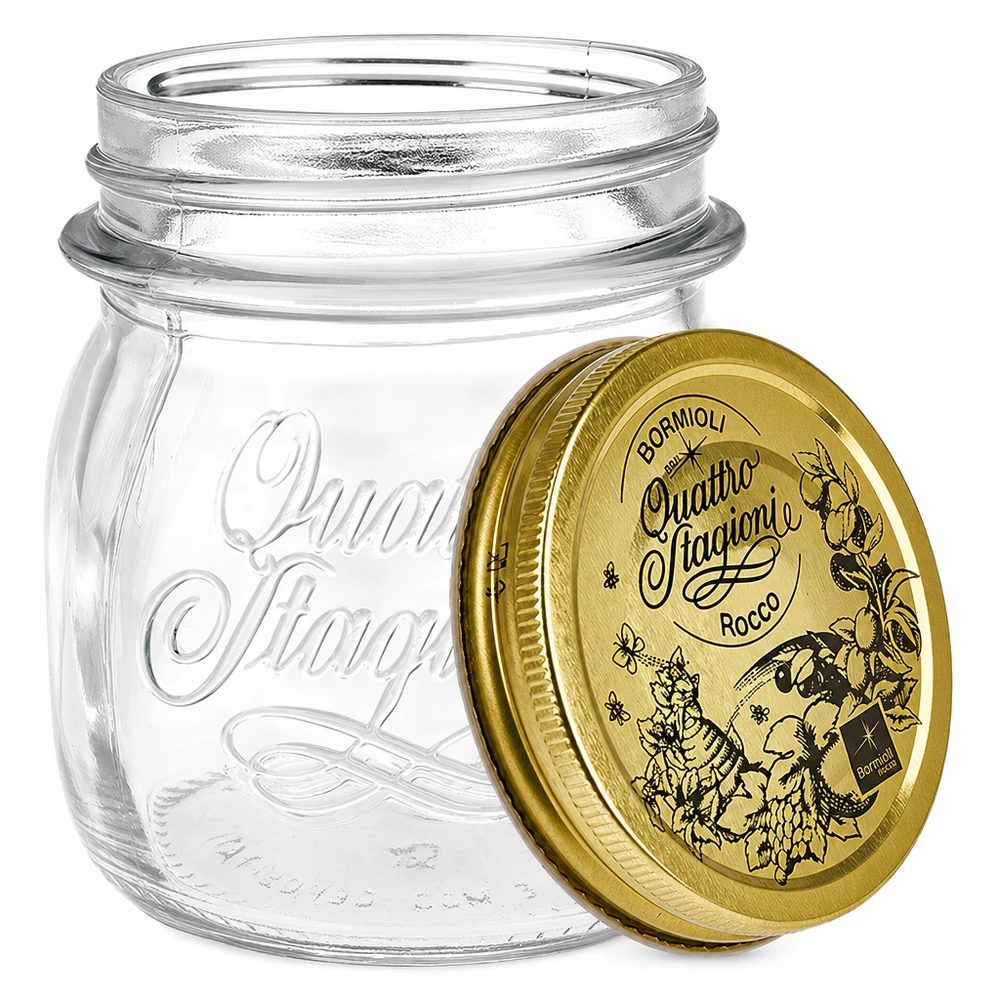 250ml pyöreä purkki "Quattro Stagioni" kannella varustettuna 250ml pyöreä purkki Quattro Stagioni kultaisella kannella säilöntäpurkki säilytyspurkki italialainen muotoilu