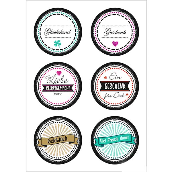 Tarra "Goldstück" (12 tarraa glitterillä) ø34mm Tarra "Goldstück" (12 tarraa glitterillä) ø34mm
