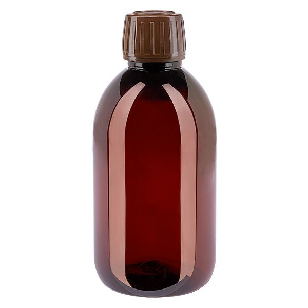 PET-pullo 250ml, jossa on ruskea korkki, joka on varustettu väärentämisen varalta avattavalla korkilla. PET-pullo 250ml, jossa on ruskea korkki, joka on varustettu väärentämisen varalta avattavalla korkilla.