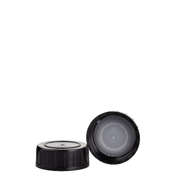 Musta ruuvikorkki polypropeenista N 32mm (DIN 32) Musta ruuvikorkki polypropeenista N 32mm (DIN 32)