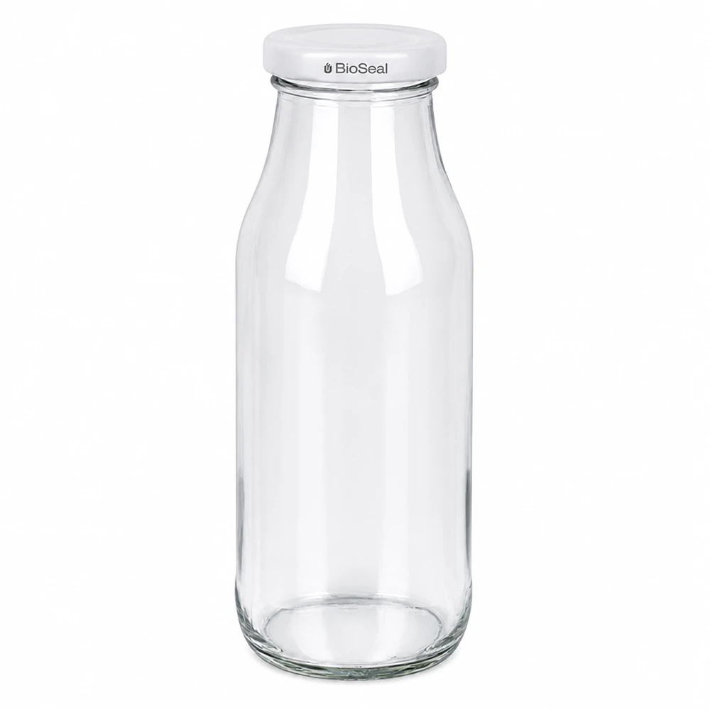 263ml pullo, jossa BioSeal-kansi valkoinen UNiTWIST Elegante UNiTWIST Glasflasche 263ml mit weißem BioSeal Deckel für Küche und Vorratshaltung von Glas-Fabrik.at