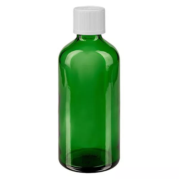 Apteekkipullo vihreä 100ml tippakorkki valkoinen lapsiturvallinen standardi Apteekkipullo vihreä 100ml tippakorkki valkoinen lapsiturvallinen standardi