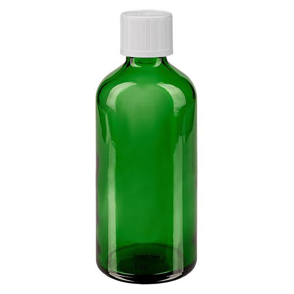 Apteekkipullo vihreä 100ml tippakorkki valkoinen lapsiturvallinen standardi Apteekkipullo vihreä 100ml tippakorkki valkoinen lapsiturvallinen standardi