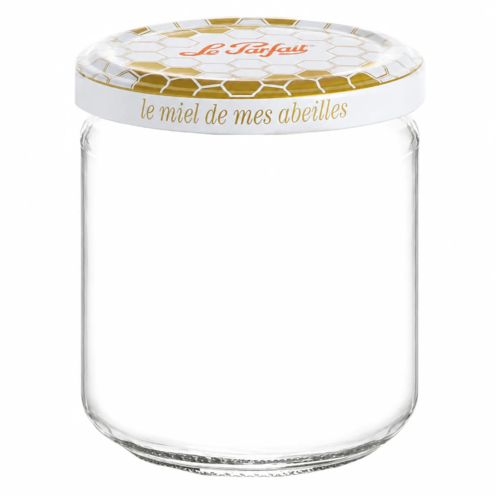 Le Parfait 212ml säilytyspurkki, jossa on hunajan kierrekansi ja hunajakennomuotoilu hunajalle ja elintarvikkeille.