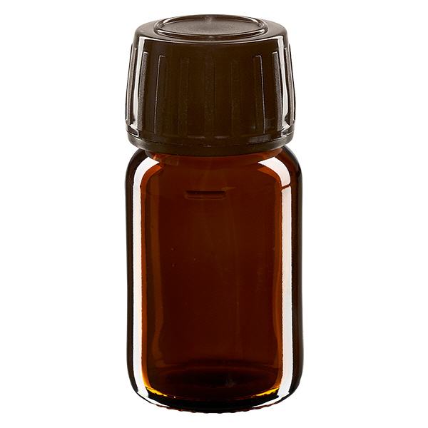 30ml lääkepullo ruskea, ruskea korkki, jossa on tamper-evident-sormus ApoGlas 30ml lääkepullo ruskea, ruskea korkki, jossa on tamper-evident-sormus ApoGlas