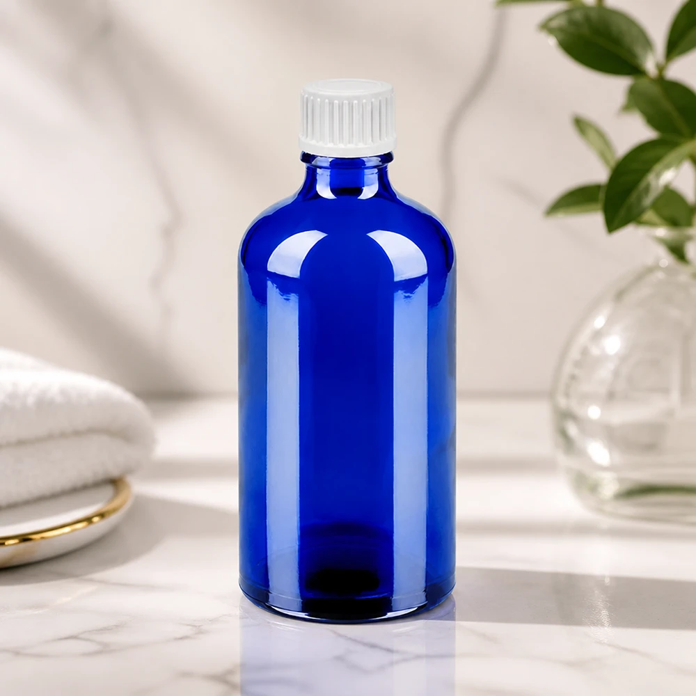 100ml tippapullo 0.9mm valkoinen vakiokorkki BlueLine UT18/100 Tyylikäs sininen lasipullo 100ml valkoisella tippakorkilla tyylikkääseen säilytykseen BlueLine UT18