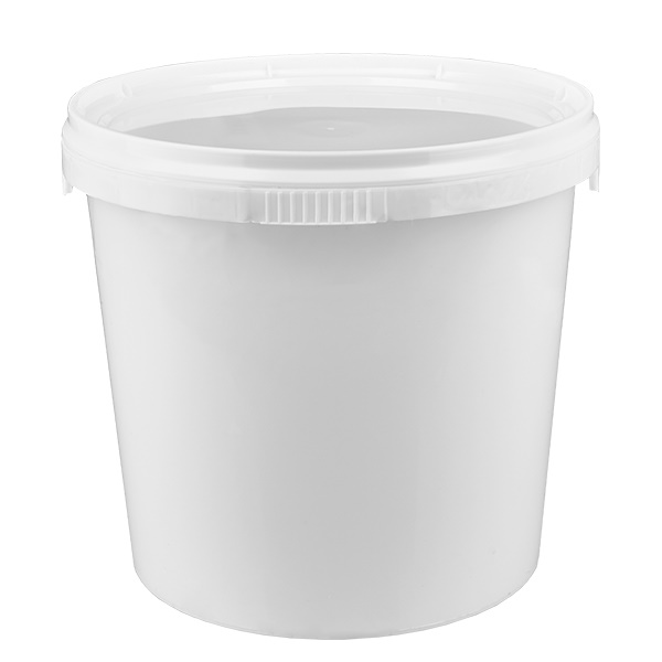 1 litran valkoinen polypropeenimuoviämpäri kannella varustettuna