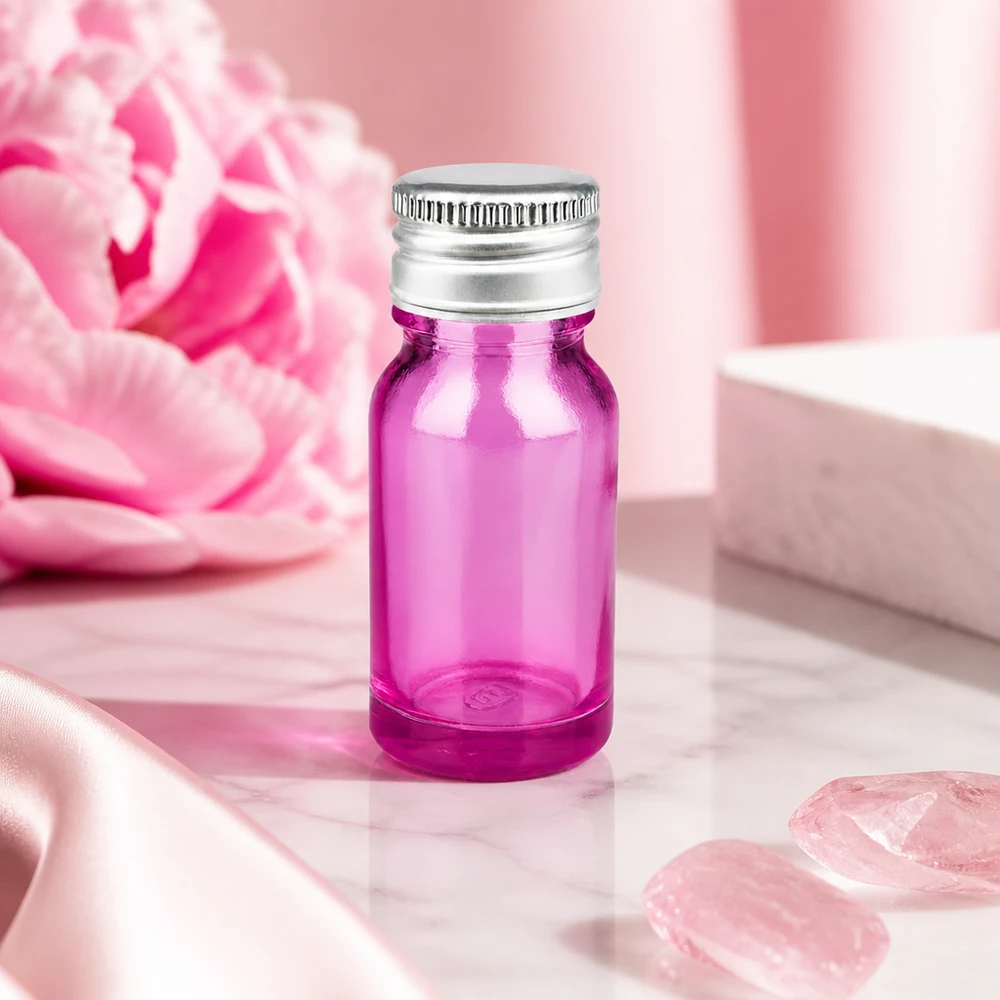 10ml pullo 11mm ruuvikorkki alumiini-hopea vakio PurpleLine.UT18/10 10ml lasipullo, jossa 11mm aukko, violetti, esanssien ja tinktuurien tarkkaan annosteluun.